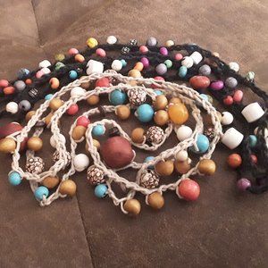 Crochet long white and black necklaces .Handmade items